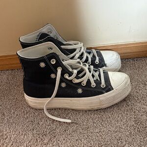 Converse Black High-Top Sneakers with Daisy and Sunflower Design